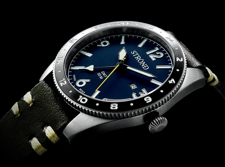 Montre STROND - SSC-101 24h GMT, All Stainless Steel & Blue, black bezel